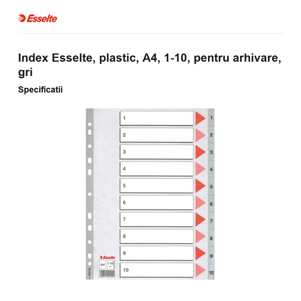 Index Esselte, plastic, A4, 1-10, pentru arhivare, gri [3]