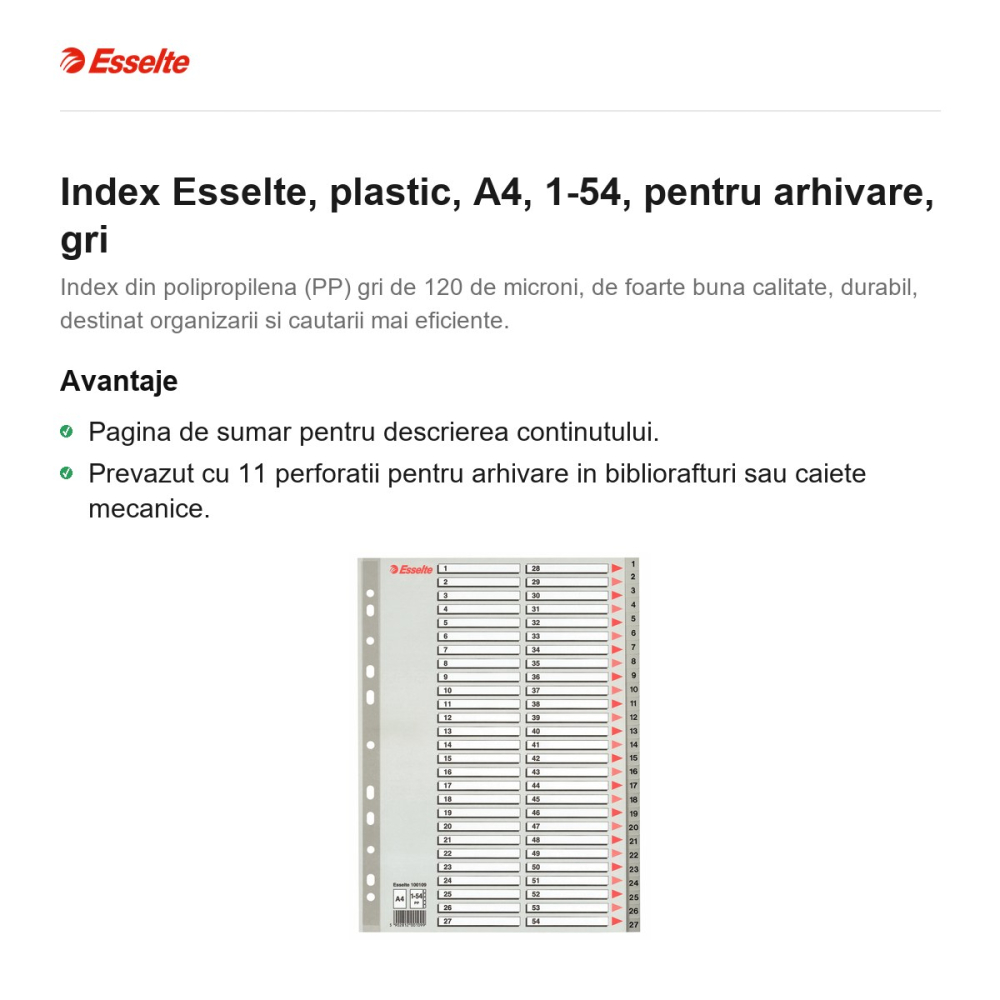 Index Esselte, plastic, A4, 1-54, pentru arhivare, gri [2]