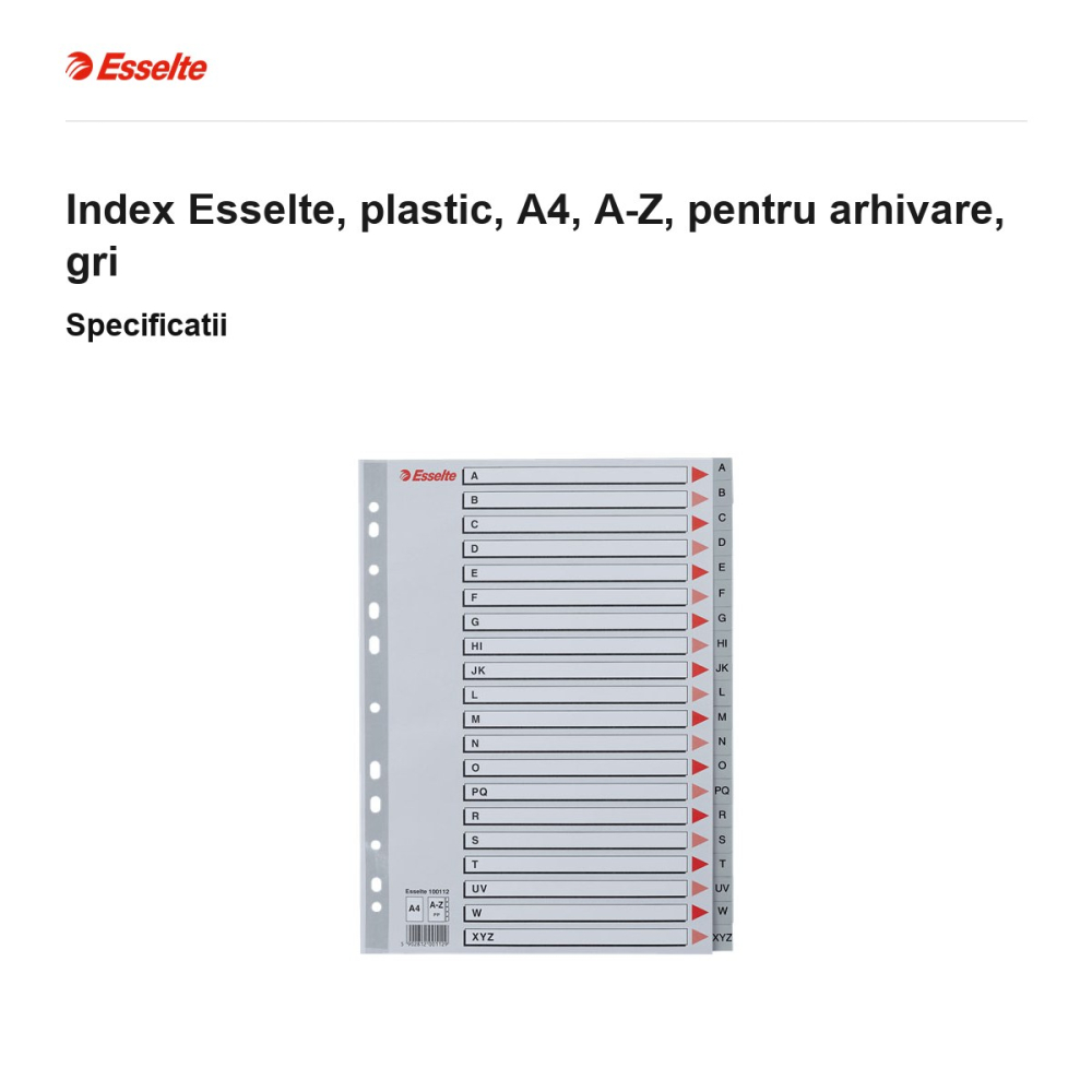 Index Esselte, plastic, A4, A-Z, pentru arhivare, gri [3]