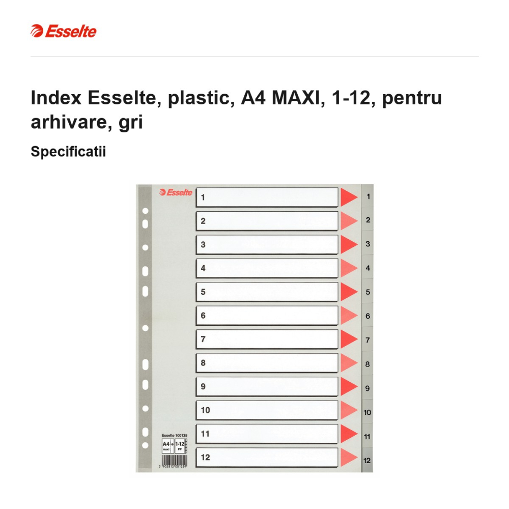 Index Esselte, plastic, A4 MAXI, 1-12, pentru arhivare, gri [3]
