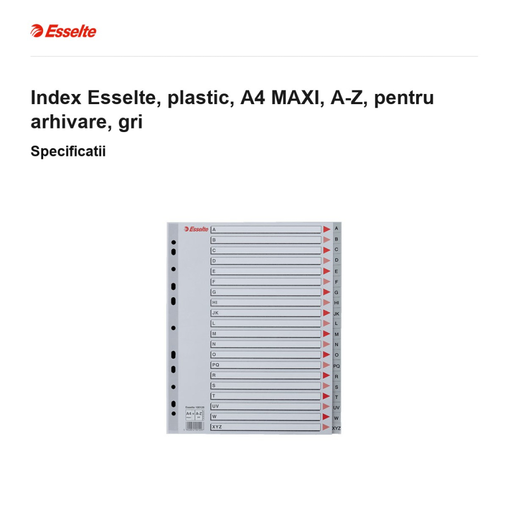 Index Esselte, plastic, A4 MAXI, A-Z, pentru arhivare, gri [3]