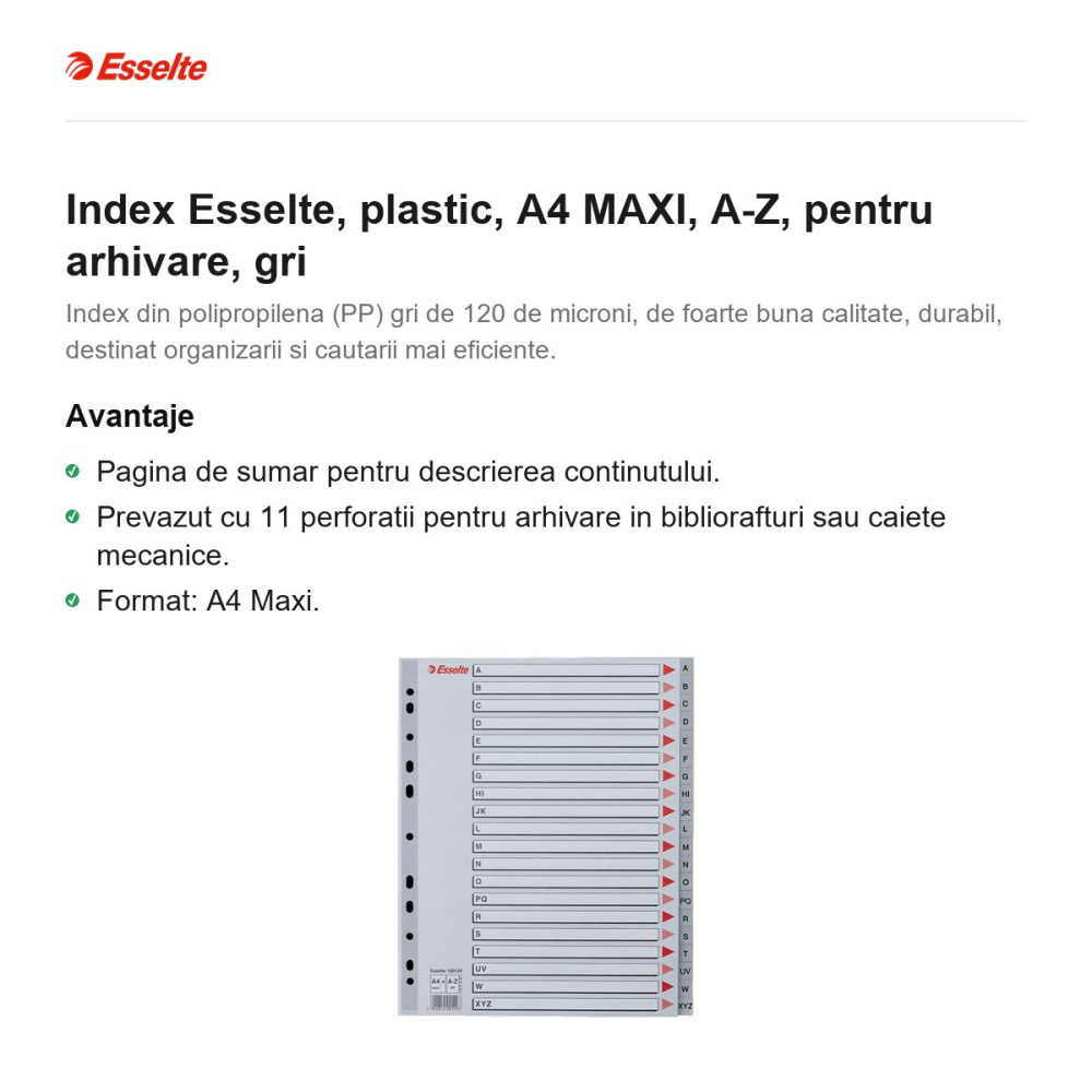 Index Esselte, plastic, A4 MAXI, A-Z, pentru arhivare, gri [2]