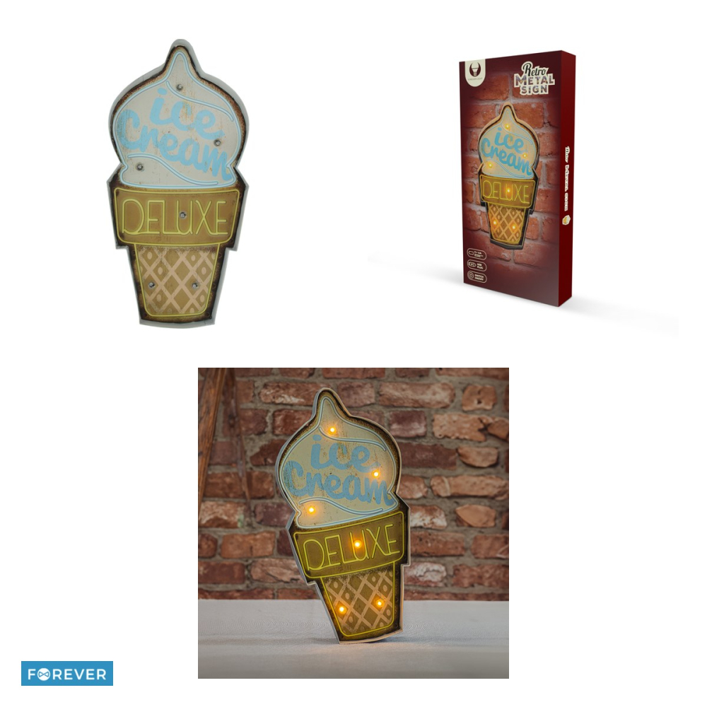 Indicator metalic retro cu LED „Ice Cream Forever”, dimensiune 457 x 50 x 223mm, 6 lumini, alimentare 2 x AA sau USB 5V [4]