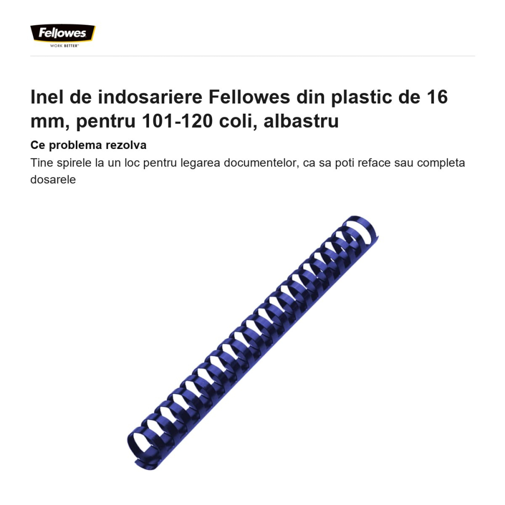 Inel de indosariere Fellowes din plastic de 16 mm, pentru 101-120 coli, albastru [2]