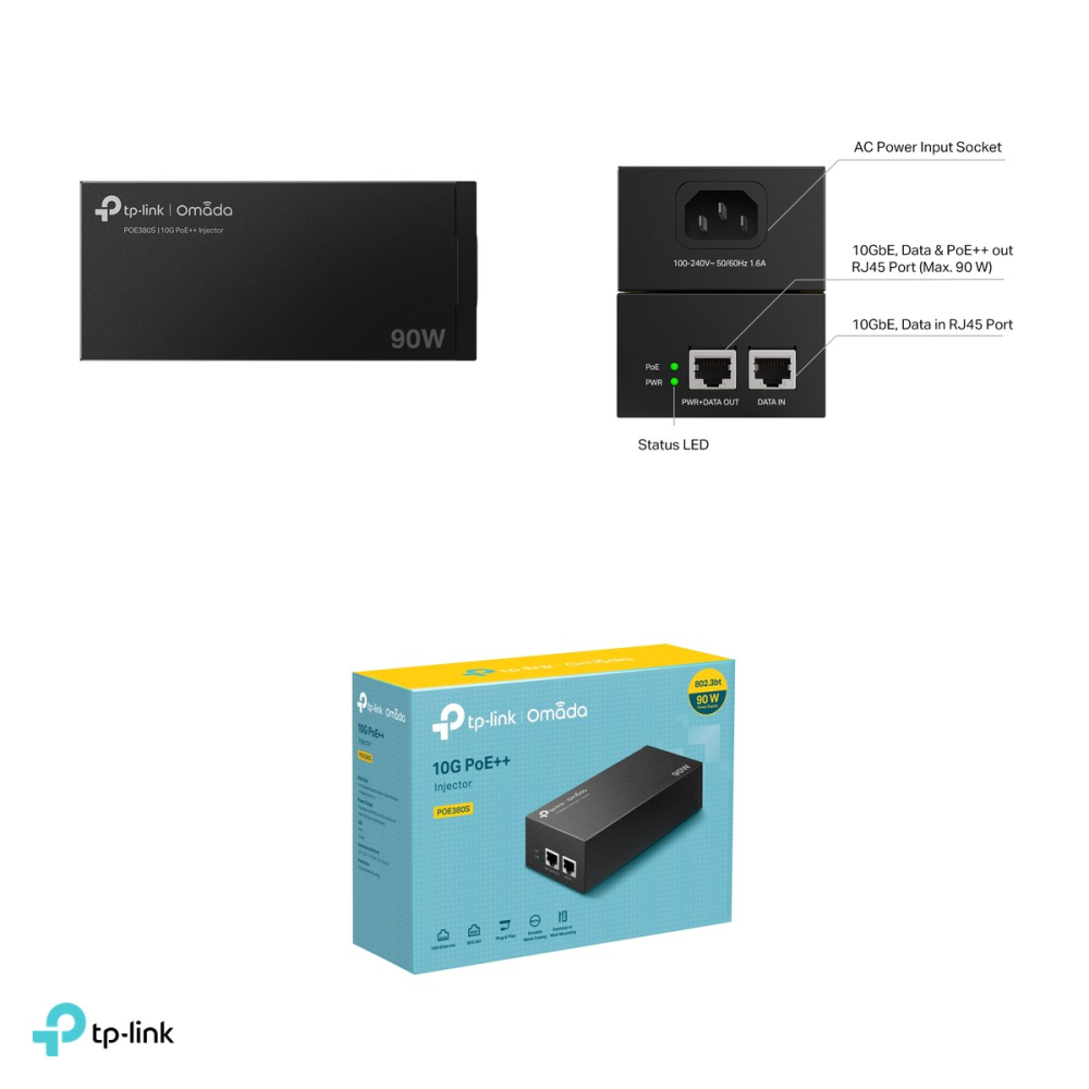 Injector PoE++ TP-Link Omada POE380S, 10 Gbps, IEEE 802.3bt, pana la 90 W, sursa de alimentare integrata, carcasa metalica, montare pe birou sau pe perete [4]