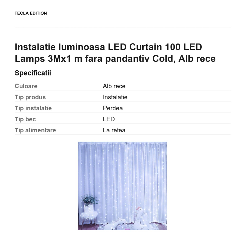 Instalatie luminoasa LED Curtain 100 LED Lamps 3Mx1 m fara pandantiv lumina rece [3]