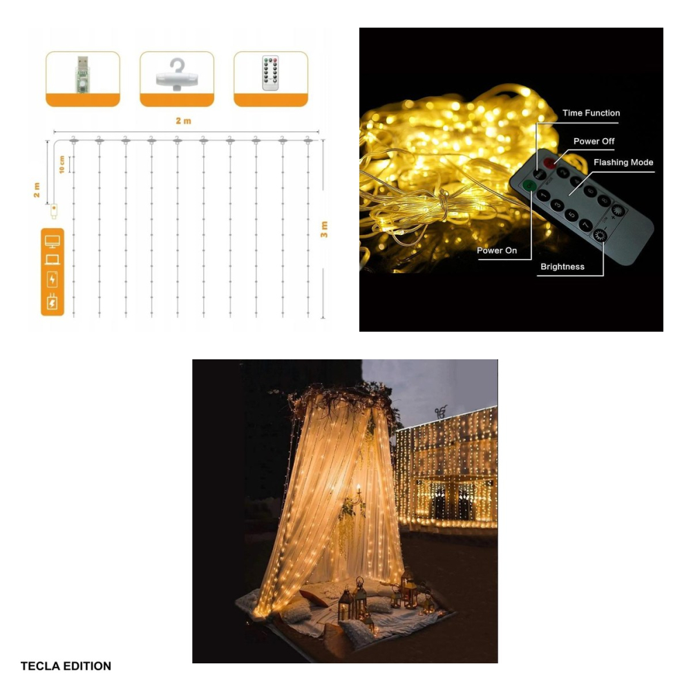 Instalatie luminoasa LED Curtain 100 LED Lamps 3Mx1 m lumina calda [4]
