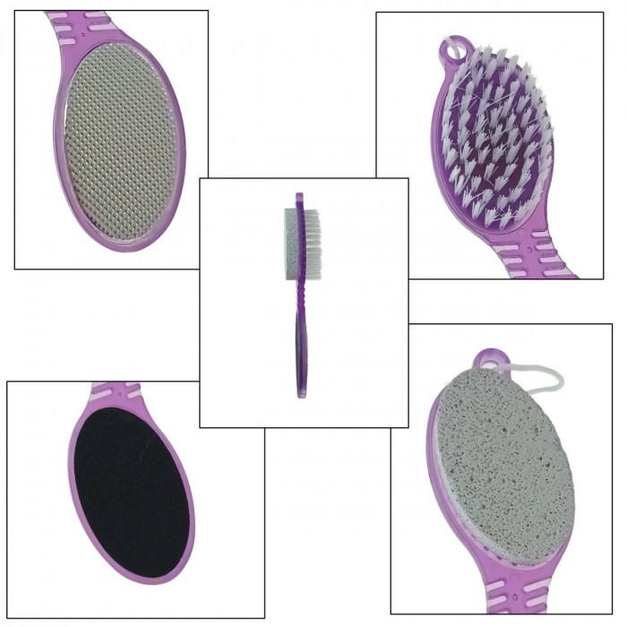 Instrument pentru pedichiura cu perie, piatra ponce, pila si pad de lustruire, 026-V22 25370, mov [3]