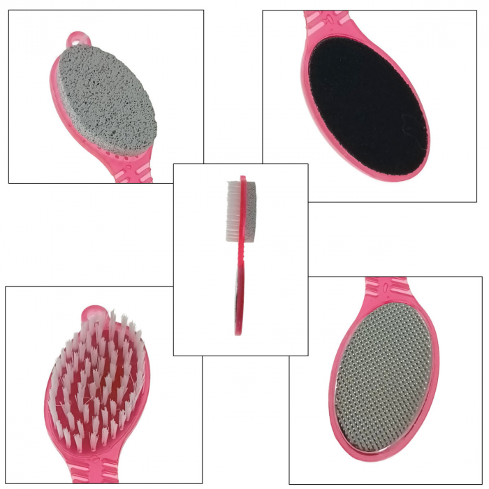 Instrument pentru pedichiura cu perie, piatra ponce, pila si pad de lustruire, 026-V22 25370, roz [3]