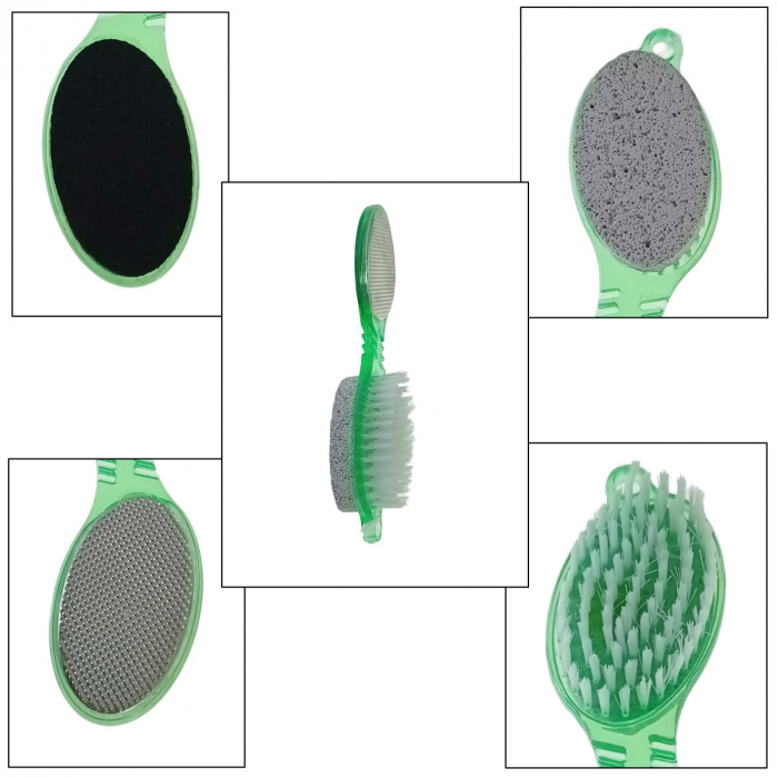 Instrument pentru pedichiura cu perie, piatra ponce, pila si pad de lustruire, 026-V22 25370, verde [3]