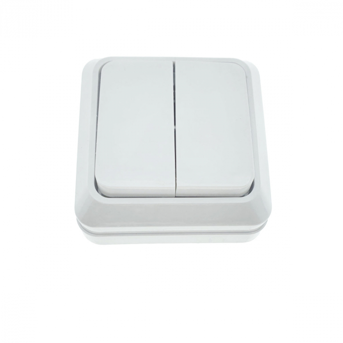 Intrerupator cu 2 butoane, aplicat, cu rama, 80 x 80 x 35mm, alb [4]