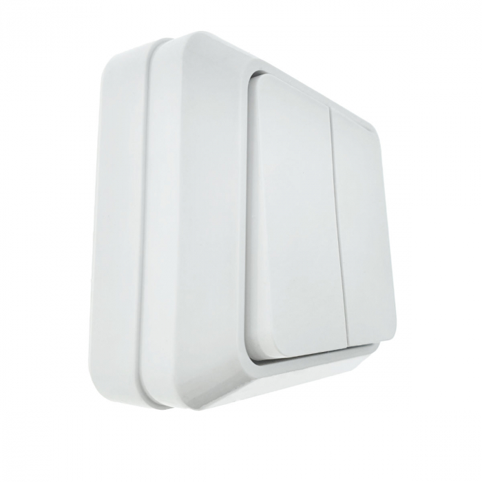 Intrerupator cu 2 butoane, aplicat, cu rama, 80 x 80 x 35mm, alb [3]