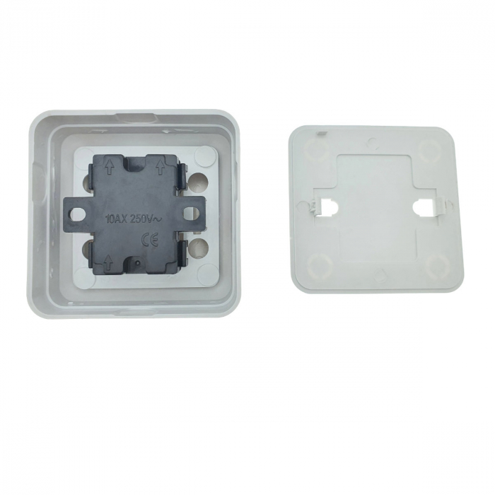 Intrerupator cu 2 butoane, aplicat, cu rama, 80 x 80 x 35mm, alb [5]