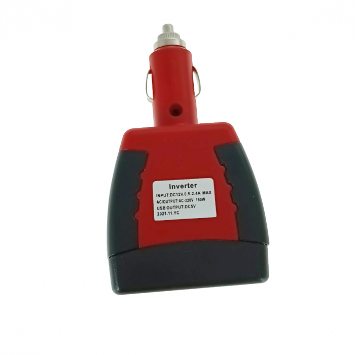 Invertor auto 12V la 220V 150W, iesire 1 X USB 5V-2.1A, negru cu rosu [4]