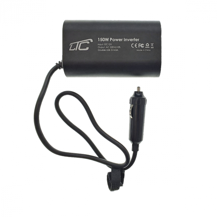 Invertor auto 12V la 230V 150W, iesire 2 X USB 2.4A, cu protectie, negru [2]