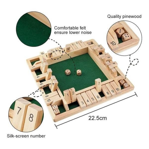 Joc de societate, cu zaruri, Shut The Box Green, 1 - 4 persoane, suprafata 130 x 130 mm, din lemn [6]