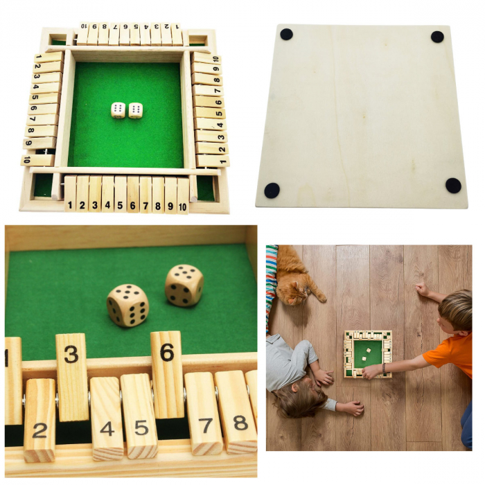 Joc de societate, cu zaruri, Shut The Box Green, 1 - 4 persoane, suprafata 130 x 130 mm, din lemn [5]