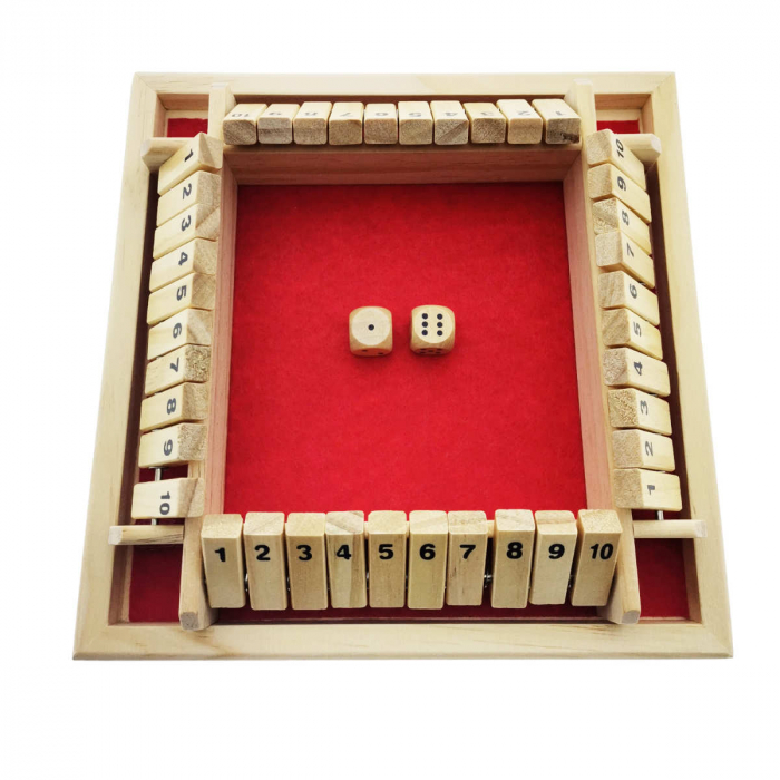 Joc de societate, cu zaruri, Shut The Box Red, 1 - 4 persoane, suprafata 130 x 130 mm, din lemn [3]