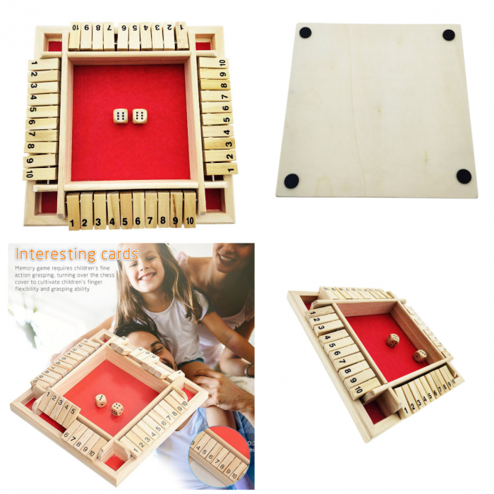 Joc de societate, cu zaruri, Shut The Box Red, 1 - 4 persoane, suprafata 130 x 130 mm, din lemn [5]