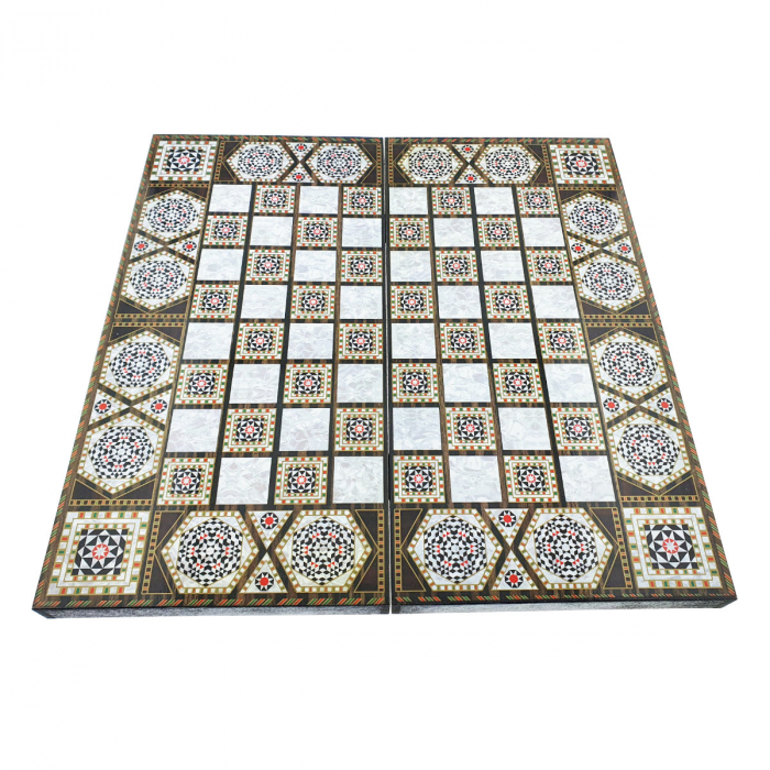 Joc de Table Romanesc Clasic, set premium, suprafata deschisa de joc 488 x 475 mm, inchidere magnetica, finisaj lacuit cu design elemente mozaic [3]