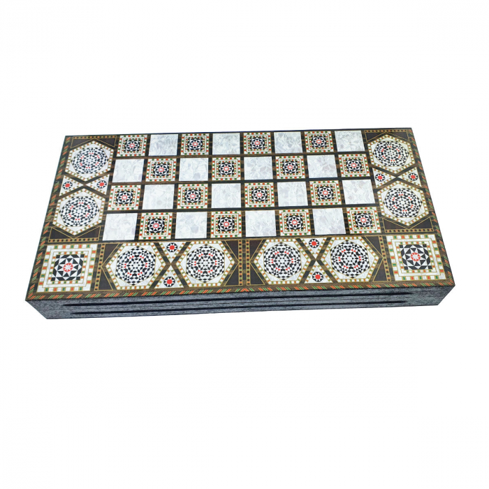 Joc de Table Romanesc Clasic, set premium, suprafata deschisa de joc 488 x 475 mm, inchidere magnetica, finisaj lacuit cu design elemente mozaic [2]
