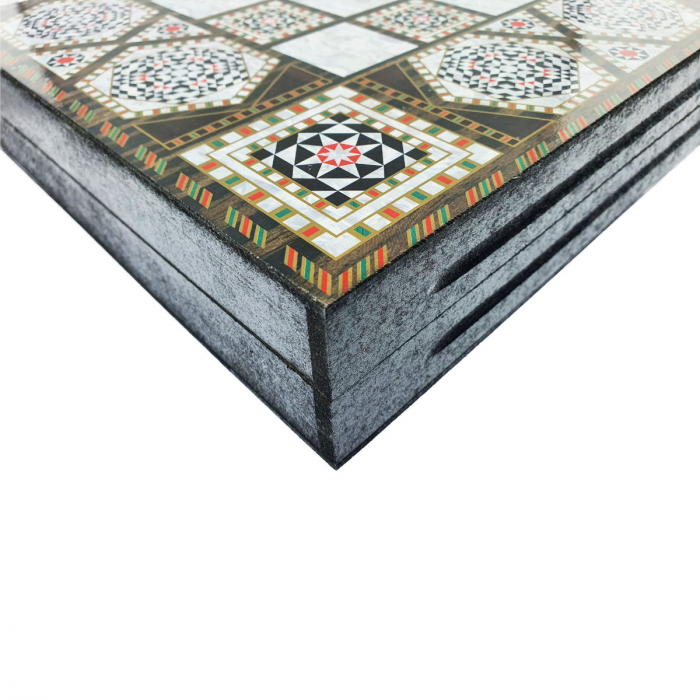 Joc de Table Romanesc Clasic, set premium, suprafata deschisa de joc 488 x 475 mm, inchidere magnetica, finisaj lacuit cu design elemente mozaic [4]