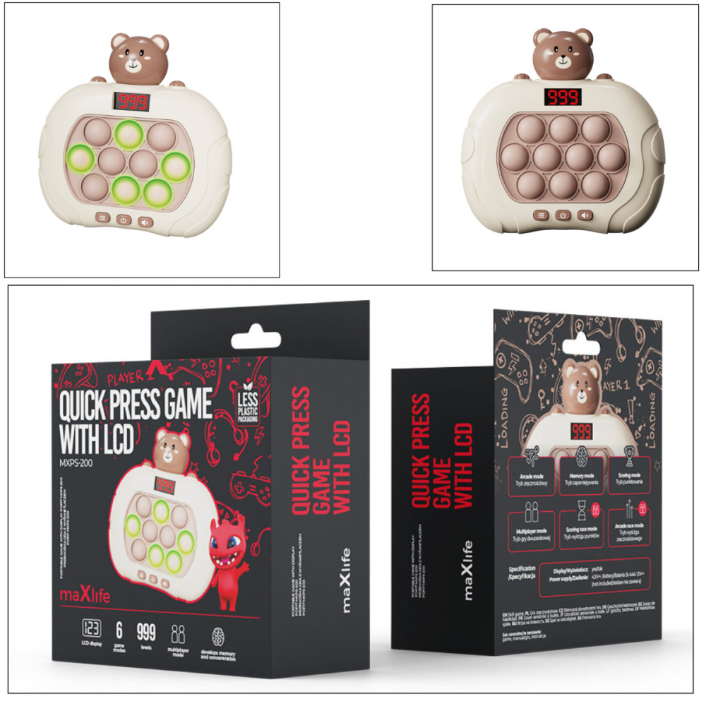 Joc Educational Portabil Maxlife MXPS-200 Pop It cu 6 Moduri, Display LCD si Design Ursulet, pentru Dezvoltarea Memoriei si a Coordonarii [5]