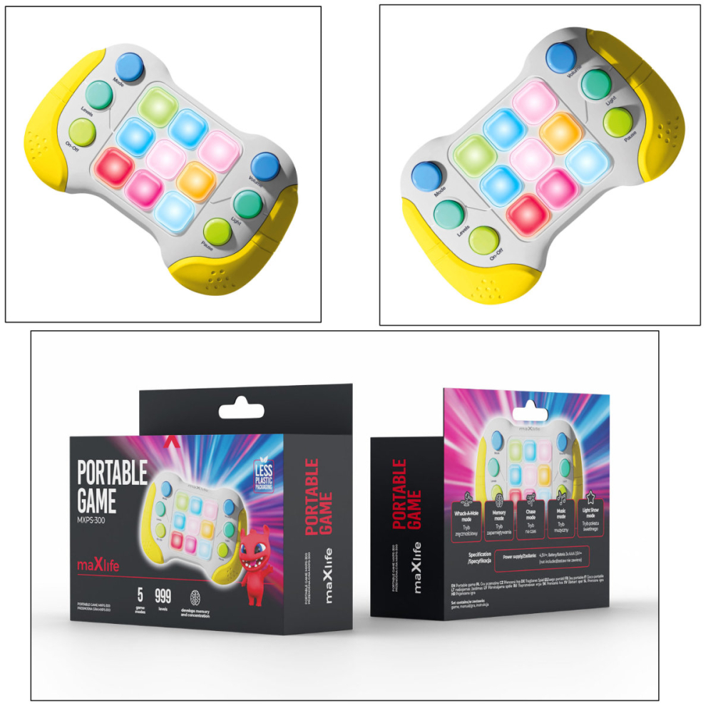 Joc Electronic Pop It Maxlife MXPS-300 cu 4 Moduri, Lumini si Sunet, pentru Antrenarea Reflexelor si Distractie Portabila [5]