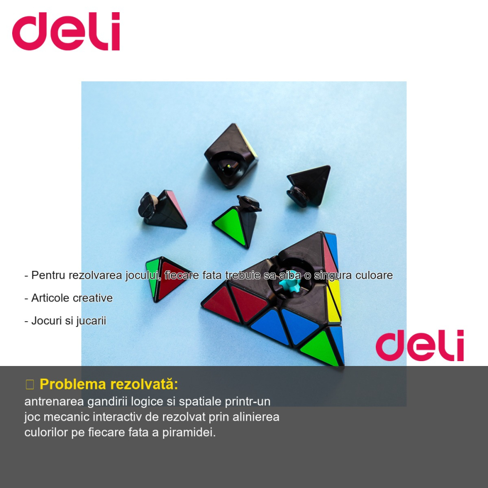 Joc magic piramida colorata Deli, puzzle creativ cu 5 fete si 5 culori, pentru copii si adulti [2]