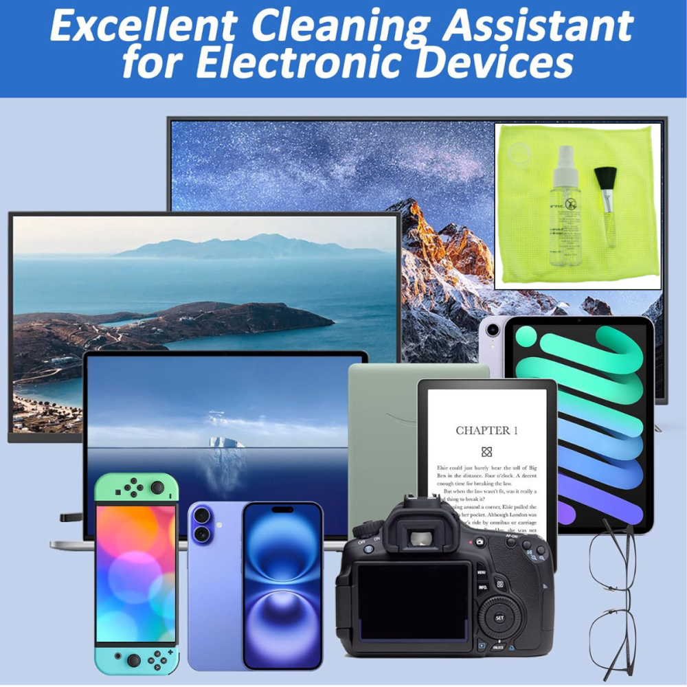 Kit curatare ecrane cu 3 componente, pentru LCD, cu spray, perie moale si laveta microfibra, pentru monitoare, telefoane, tablete [3]