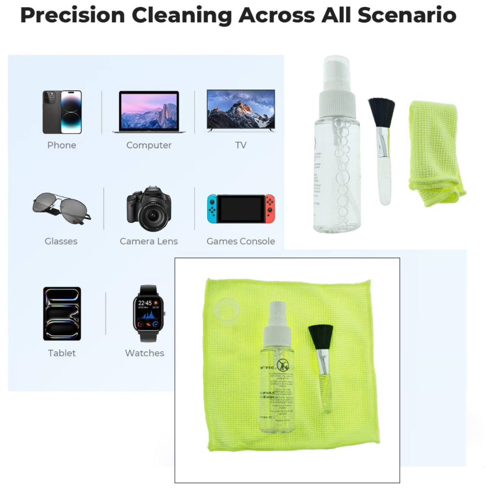 Kit curatare ecrane cu 3 componente, pentru LCD, cu spray, perie moale si laveta microfibra, pentru monitoare, telefoane, tablete [6]
