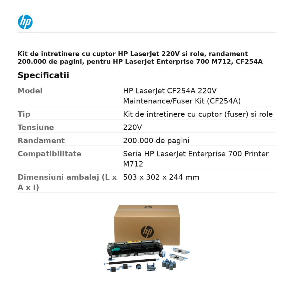 Kit de intretinere cu cuptor HP LaserJet 220V si role, randament 200.000 de pagini, pentru HP LaserJet Enterprise 700 M712, CF254A [3]