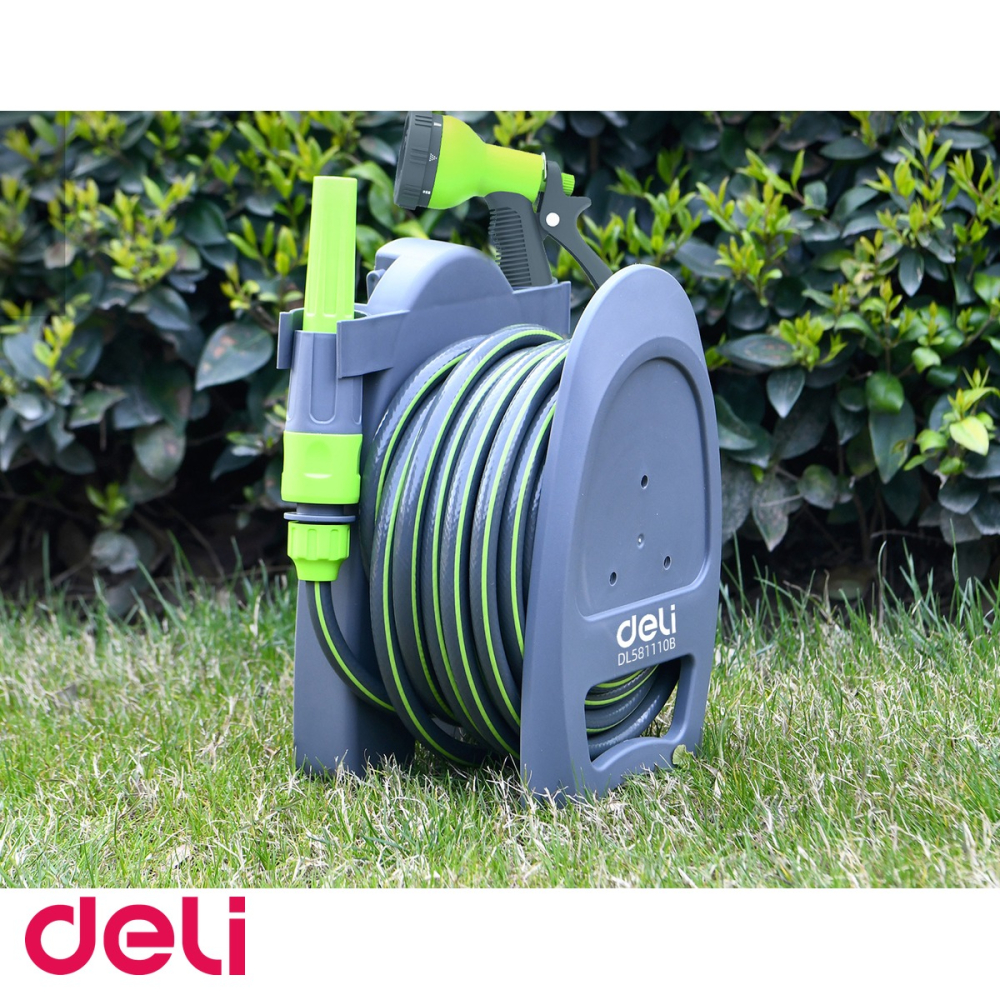 Kit furtun gradina Deli, 10 m cu tambur de depozitare, duza 8 jeturi si accesorii complete [4]
