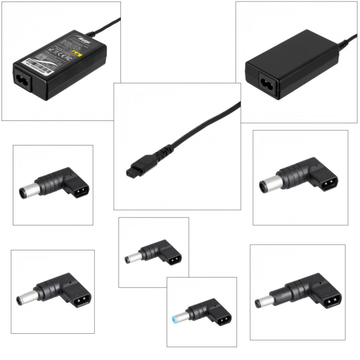 Kit incarcator universal notebook 65W, cu 6 mufe adaptoare, cablu 1.2m, Akyga, 18.5V / 19V / 19.5V / 20V, iesire curent 3.5 A, cu protectie la alimentare [4]