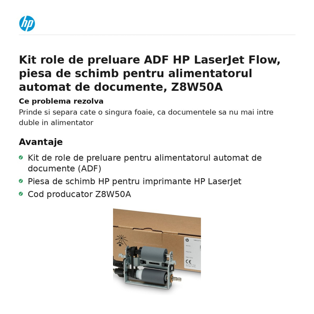 Kit role de preluare ADF HP LaserJet Flow, piesa de schimb pentru alimentatorul automat de documente, Z8W50A [2]
