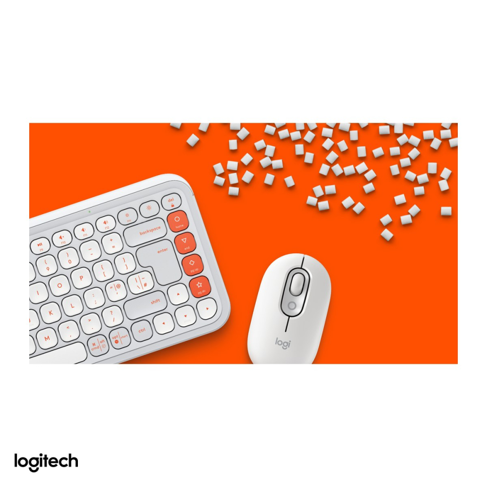 Kit tastatura si mouse Bluetooth Logitech POP Icon Combo, tastatura compacta cu 4 Action Keys, mouse silentios, Easy-Switch, layout US International, alb-crem cu portocaliu, 920-013141 [6]