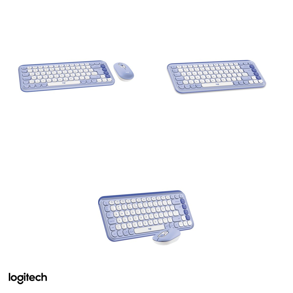 Kit tastatura si mouse Bluetooth Logitech POP Icon Combo, tastatura compacta cu 4 Action Keys, mouse silentios, Easy-Switch, layout US International, lila cu alb-crem, 920-013078 [4]
