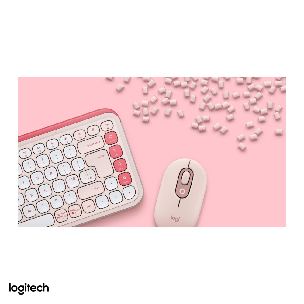 Kit tastatura si mouse Bluetooth Logitech POP Icon Combo, tastatura compacta cu 4 Action Keys, mouse silentios, Easy-Switch, layout US International, roz cu alb-crem, 920-013142 [6]