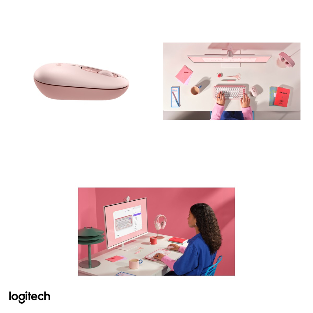Kit tastatura si mouse Bluetooth Logitech POP Icon Combo, tastatura compacta cu 4 Action Keys, mouse silentios, Easy-Switch, layout US International, roz cu alb-crem, 920-013142 [5]