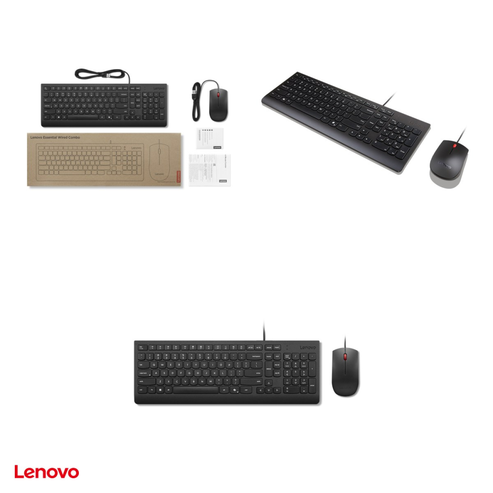 Kit tastatura si mouse cu fir Lenovo Essential Wired Combo, USB, tasta Copilot, taste silentioase, rezistenta la stropire, mouse 1600 DPI, layout US Euro, negru, 4X31R64439 [4]