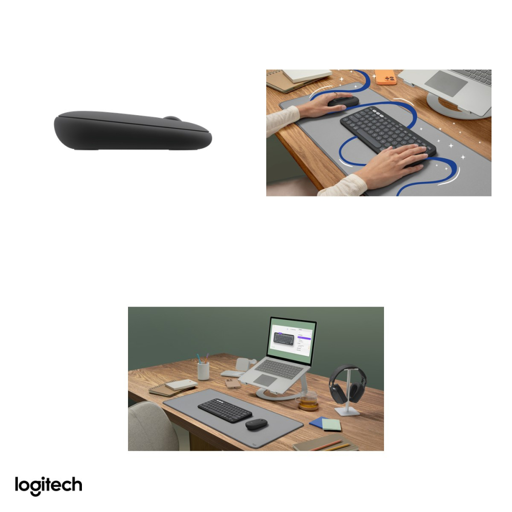 Kit tastatura si mouse wireless Logitech Pebble 2 Combo, Logi Bolt si Bluetooth, tastatura slim K380s, mouse M350s silentios, Easy-Switch, layout US International, grafit, 920-012239 [5]