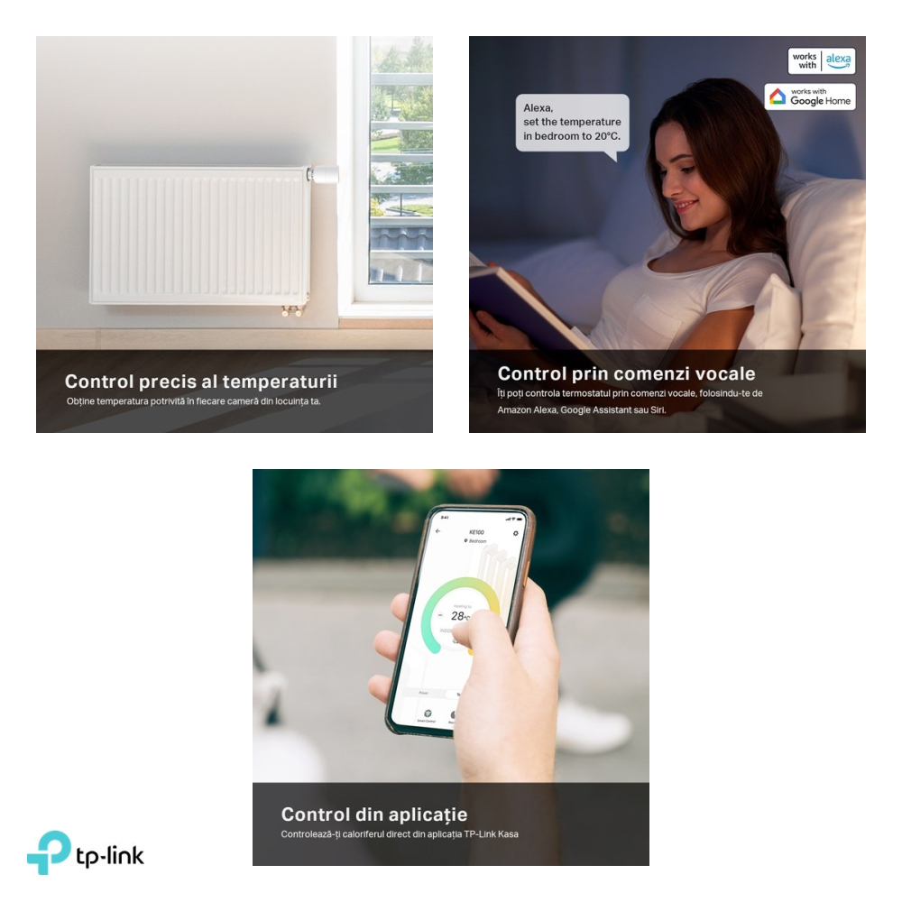 Kit termostat smart pentru calorifer TP-Link Kasa KE100 cu hub KH100, cap termostatic 868 MHz, hub Wi-Fi 2.4 GHz, filet M30x1.5 cu adaptoare RA, RAV, RAVL, alb [4]