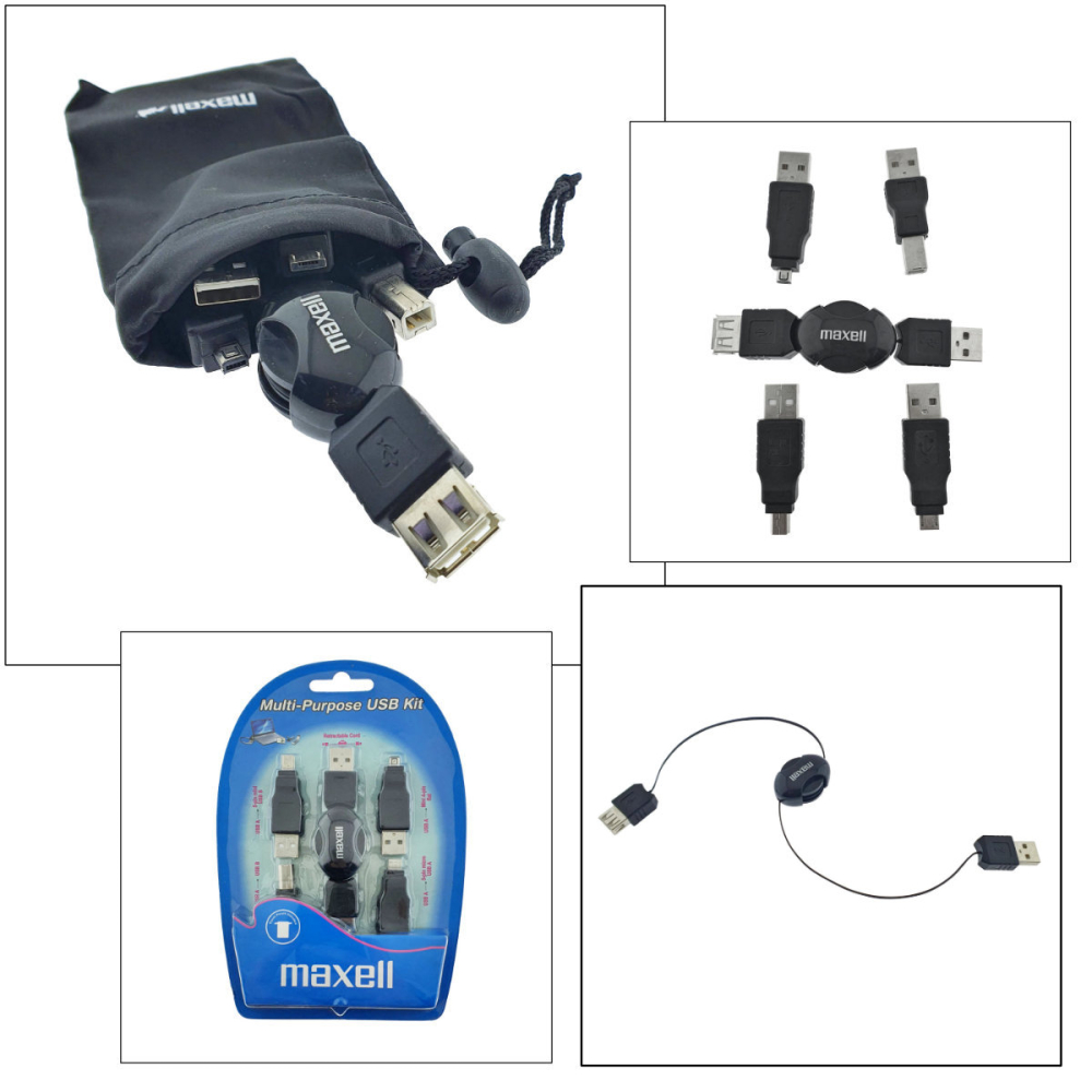 Kit USB Universal Maxell cu Cablu Retractabil si 4 Adaptoare, Husa Protectoare - Conectivitate pentru Dispozitive Vechi si Noi [3]