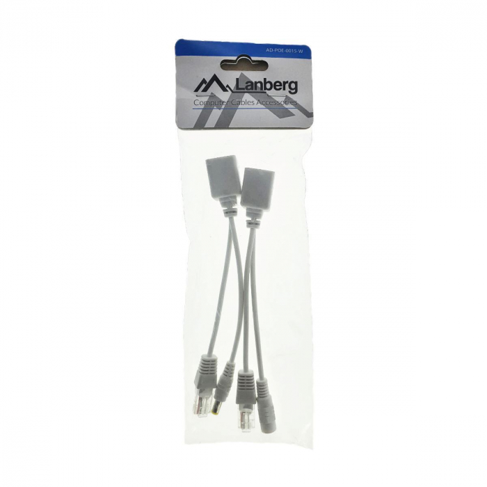 Cablu UTP pasiv cu injector PoE, Lanberg 42148, energie si transfer de date, alb , contine 2 adaptoare cu cablu de lungime 10cm [5]