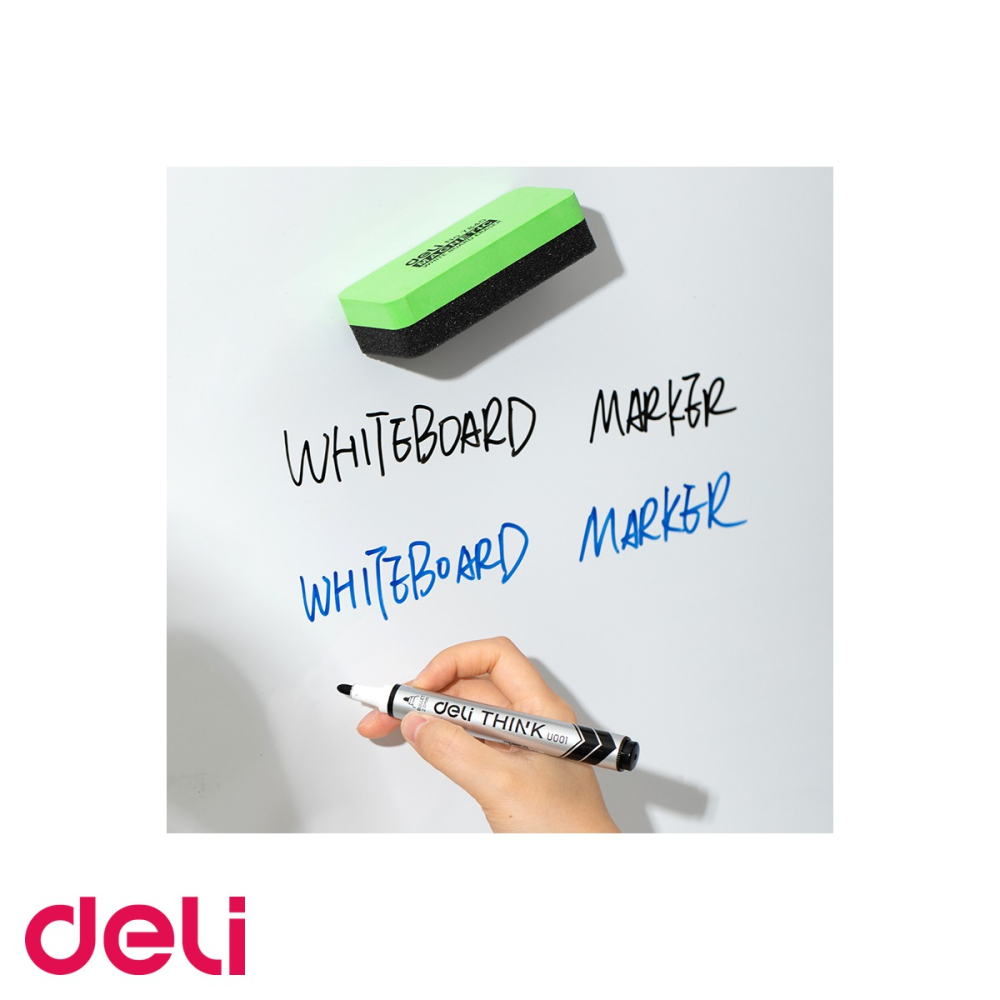 Kit whiteboard Deli - burete magnetic si 2 markere (negru si albastru), varf 2 mm, pentru table albe [5]