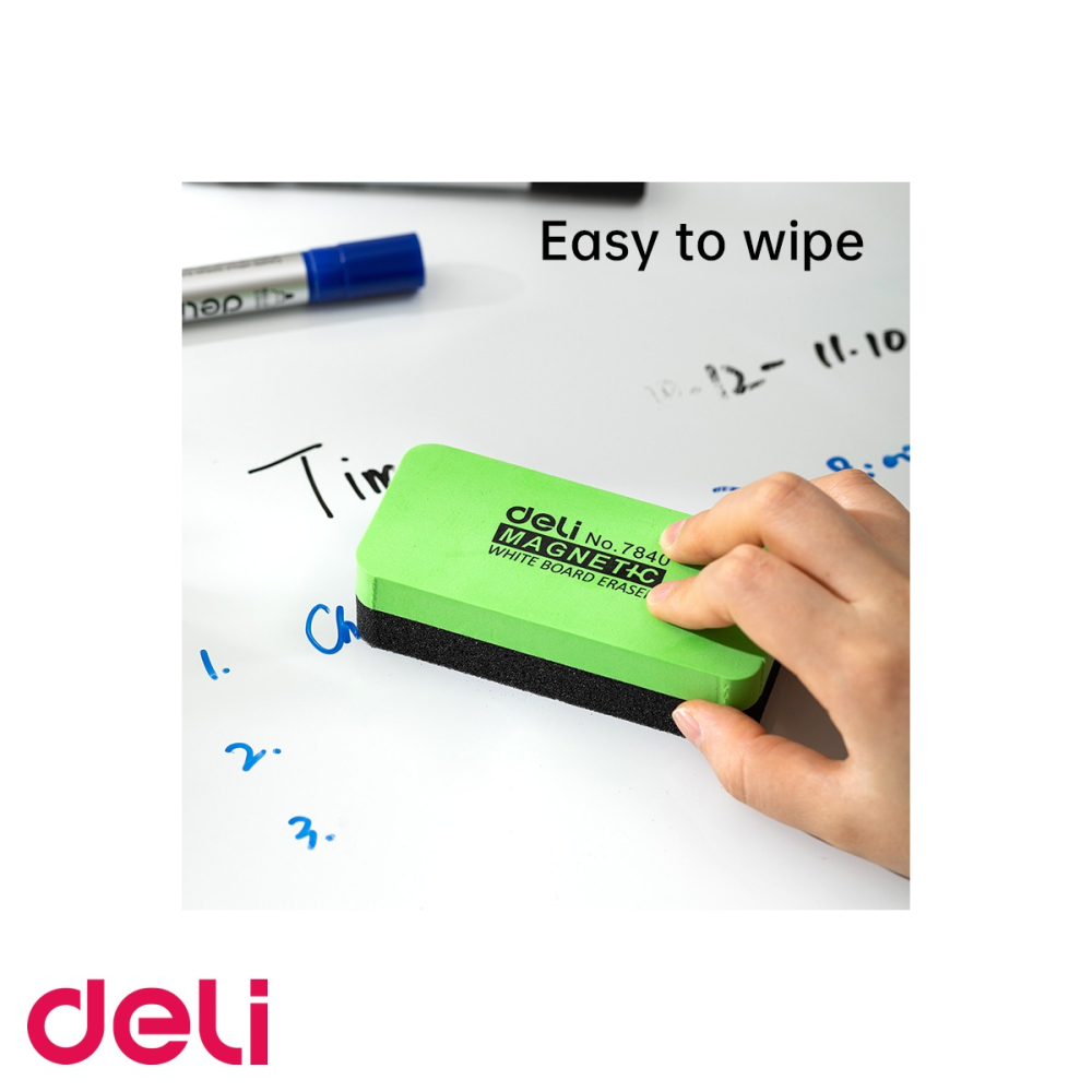 Kit whiteboard Deli - burete magnetic si 2 markere (negru si albastru), varf 2 mm, pentru table albe [4]