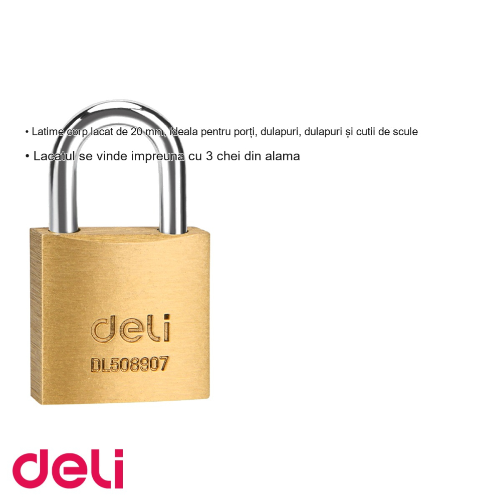 Lacat alama monobloc Deli, 20 mm, rezistent la coroziune, pentru porti, dulapuri si cutii de scule [3]