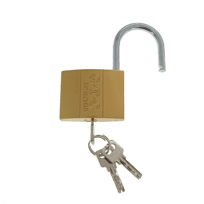 Lacat auriu LC63, din metal, 63mm, 3 chei, galben [2]