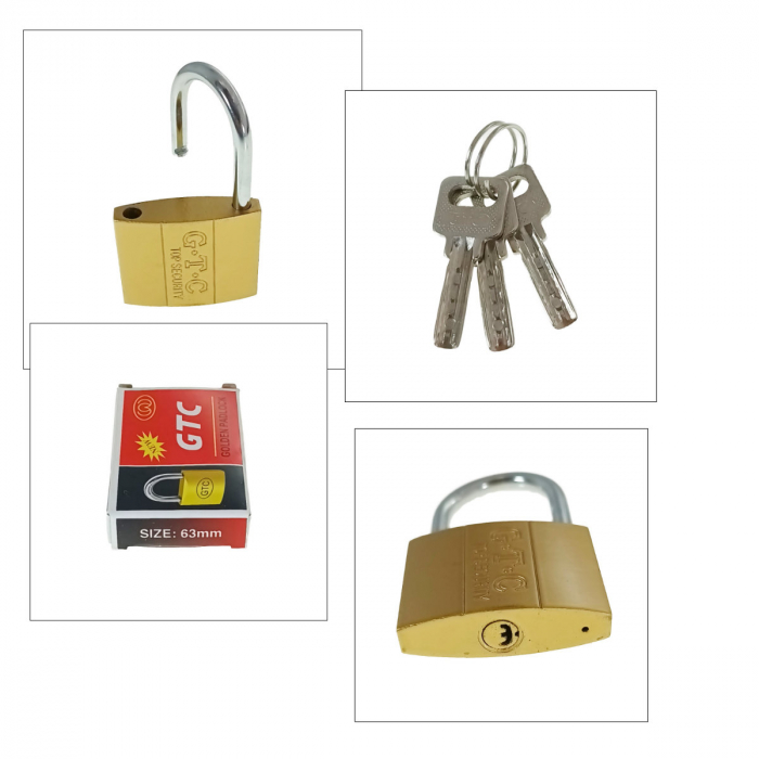 Lacat auriu LC63, din metal, 63mm, 3 chei, galben [4]