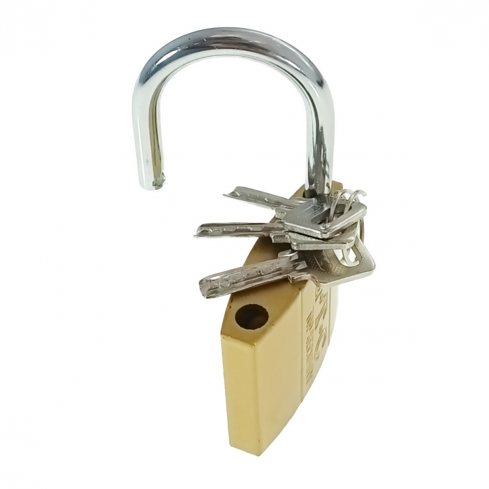 Lacat auriu LC63, din metal, 63mm, 3 chei, galben [3]